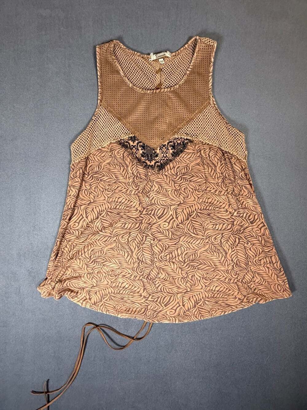 Gimmicks Buckle XS Y2K Boho Crochet Lace Up Open Back Tank Top